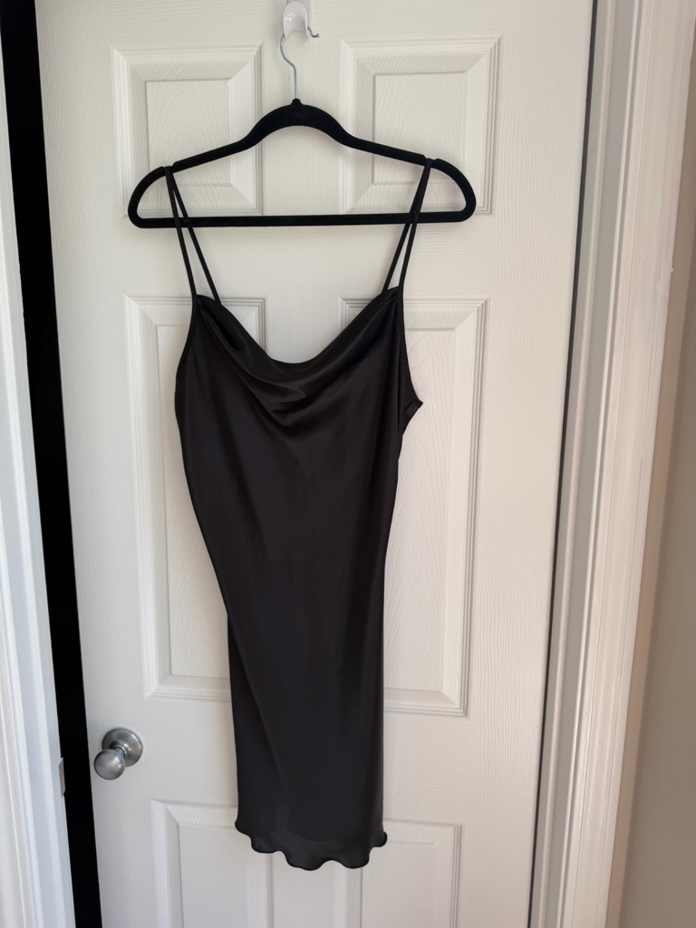 bebe Black Satin Cowl Slip Mini Dress